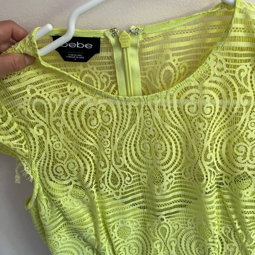 Bebe Neon Green party dress in size 6